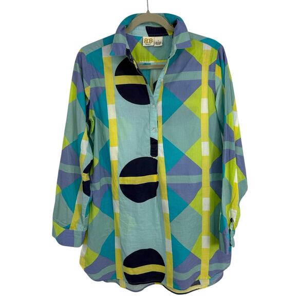 Boo Gemes Uni Shirt Women Size Large Colorful Artsy Pattern Cotton Popover Tunic - Picture 8 of 8